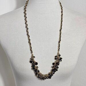 Banana Republic Black & Gold Tone Necklace Clustered Black Multifaceted Beads
